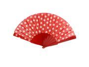 Unique Bargains Summer Handy Plastic Framework Folding Hand Fan Gift Red White for Woman Man