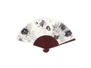 Chinese Style Hollow out Wood Ribs Fabric Flower Print Foldable Hand Fan White
