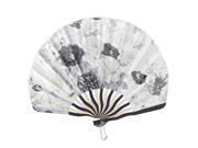 Unique Bargains Chinese Gray Peony Flower Fabric Bamboo Folding Dancing Hand Fan White