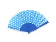 Unique Bargains Portable White Dots Blue Plastic Frame Foldable Fan