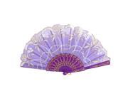 Unique Bargains Chinese Japanese Glitter Flower Floral Fabric Folding Dancing Hand Fan Purple