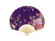 Unique Bargains Summer Bamboo Frame Flower Pattern Handheld Folding Fan Gift Purple