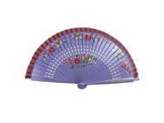 Unique Bargains Bamboo Frame Floral Printed Hollow Out Foldable Hand Fan 23cm Length Purple