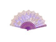 Unique Bargains Purple Glittery Powder Floral Printed Wave Edge Foldable Hand Fan