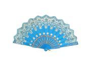 U Ring Hanger Glitter Powder Decor Floral Pattern Folding Hand Fan Sky Blue