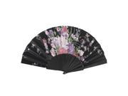 Unique Bargains Wedding Party Plastic Rib Chinese Style Flower Pattern Folding Hand Fan Black