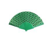 Unique Bargains Black Dots Printed 14 Green Plastic Ribs Folding Hand Fan for Dancing