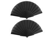 Plastic Ribs Organza Cover Chinese Foldable Craft Hand Cooling Fan Black 2pcs