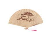 Greeting Pine Pattern Hollow Out Design Scented Wooden Folding Hand Fan Beige
