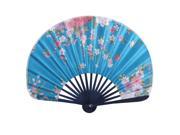 Unique Bargains Dark Blue Bamboo Ribs Grip Floral Folding Hand Fan Wedding Party Gift