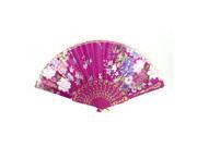 Unique Bargains Chinese Style Fuchsia Print Plastic Ribs Lace Decor Polyester Hand Fan