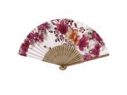 Unique Bargains Chinese Style Flower Pattern Party Dancing Fabric Folding Held Hand Fan White