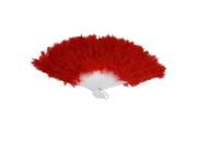 Foldable White Plastic Frame Red Feather Hand Fan for Wedding Party