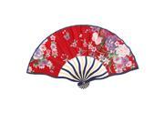 Unique Bargains Bamboo Ribs Floral Nylon Fabric 7.4 Long Hand Fan Red