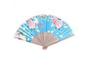 Flower Printed Bamboo Brim Handheld Portable Fan