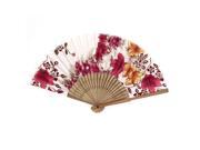 Chinese Japanese Folding Red Flowers Plastic Bamboo Frame Asian Hand Fan