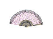 Unique Bargains Gold Tone Carved Pattern Plastic Ribs Pink Flower Decor Folding Hand Fan