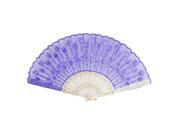 Unique Bargains Purple Glitter Flower Detail White Plastic Frame Chinese Folding Hand Fan