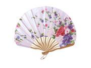 Woman Flower Pattern Beige Bamboo Frame Nylon Folding Hand Fan Pink