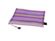 Meshy Style Stripes Pattern Zipper Closure A5 Paper Document File Bag Purple