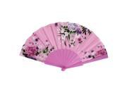 Unique Bargains Wedding Party Plastic Rib Chinese Style Flower Pattern Folding Hand Fan Pink