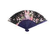 Unique Bargains Floral Pattern Bamboo Frame Navy Blue Foldable Cool Hand Fan