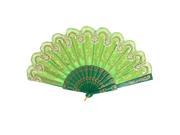 Unique Bargains Summer Portable Chinese Style Glitter Powder Decor Foldable Hand Fan Green