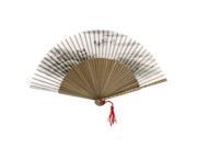 Unique Bargains Chinese Style Bamboo Ribs Boat Tree Pattern Folding Hand Fan Gray