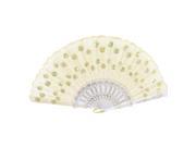 Hollow Out Plastic Frame Sequins Decor Dancing Folding Hand Fan Beige w D Ring