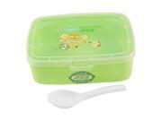 Unique Bargains Plastic Lid Green Rectangle Lunchbox Pail Food Container w Spoon