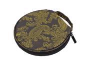 Unique Bargains Embroidery Printed 20 DVD CD Discs Holder Bag Zippered Round Case Gold Tone