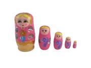 Unique Bargains Russian Babushka Painted Wooden 5 Layers Stacking Nesting Matryoshka Doll Pink