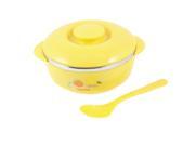 Unique Bargains Yellow Silver Tone 4.9 Dia Flower Print Cereal Breakfast Rice Bowl w Spoon