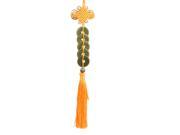 Unique Bargains Embroidery 5 Coins Oriental Ornament Tassels Pendant Chinese Knot Yellow