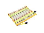Meshy Style Stripes Zip Up A5 Paper Document File Pen Bag Holder Yellow