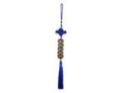 Unique Bargains Embroidery 5 Coins Oriental Ornament Tassels Pendant Chinese Knot Dark Blue