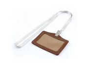 Neck Strap Faux Leather Horizontal Work School ID Card Badge Holder Brown Gray