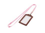 Lanyard Faux Leather Vertical Office Name ID Card Tag Badge Holder Brown Pink
