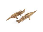 Unique Bargains Artificial Wooden Shark Craft Ornament Decor Olive Yellow 2pcs