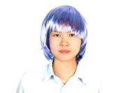 Unique Bargains Ladies Short Cut Straight Hairpiece Flat Bangs Hair Play Costume Wig Indigo Blue