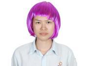 Ladies Short Cut Straight Hairpiece Flat Bangs Hair Play Costume Wig Violet