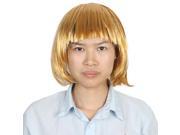 Unique Bargains Ladies Short Cut Straight Hairpiece Flat Bangs Hair Play Costume Wig Gold Tone