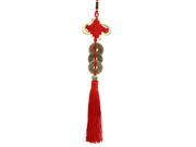 Embroidery 3 Coins Oriental Ornament Tassels Pendant Chinese Knot Red