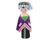 Unique Bargains Stripe Headband Purple Cloth Chinese Minority Woman Costume Wooden Doll 16cm