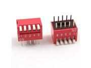 5pcs 2 Row 10P 5 Positions 2.54mm Pitch Gold Tone Piano DIP Switch Red
