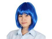 Unique Bargains Flat Bang Short Hairstyle Blue Straight Hair Wig