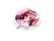 Stainless Steel Double Faced Folding Cosmetic Mirror Silver Tone Pink