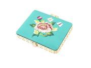 Unique Bargains Rectangle Shape Embroidered Flower Pattern Pocket Makeup Cosmetic Mirror Cyan