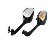 2 Pcs Black Housing Angle Adjustable Motorcycle Rearview Mirror w Yellow Light