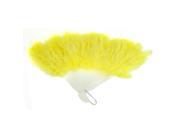 Unique Bargains Dancing Fluffy Yellow Feather Foldable Hand Fan w White Plastic Staves